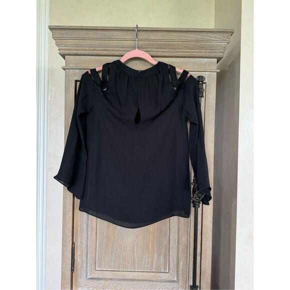Ramy Brook Lex Cold Shoulder Sleeve Silk Blouse, Black Size Medium - Picture 10 of 12